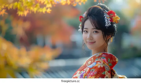 Portrait of a Japanese woman in traditional kimono