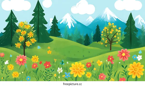 Springtime in the Mountains with Colorful Flowers