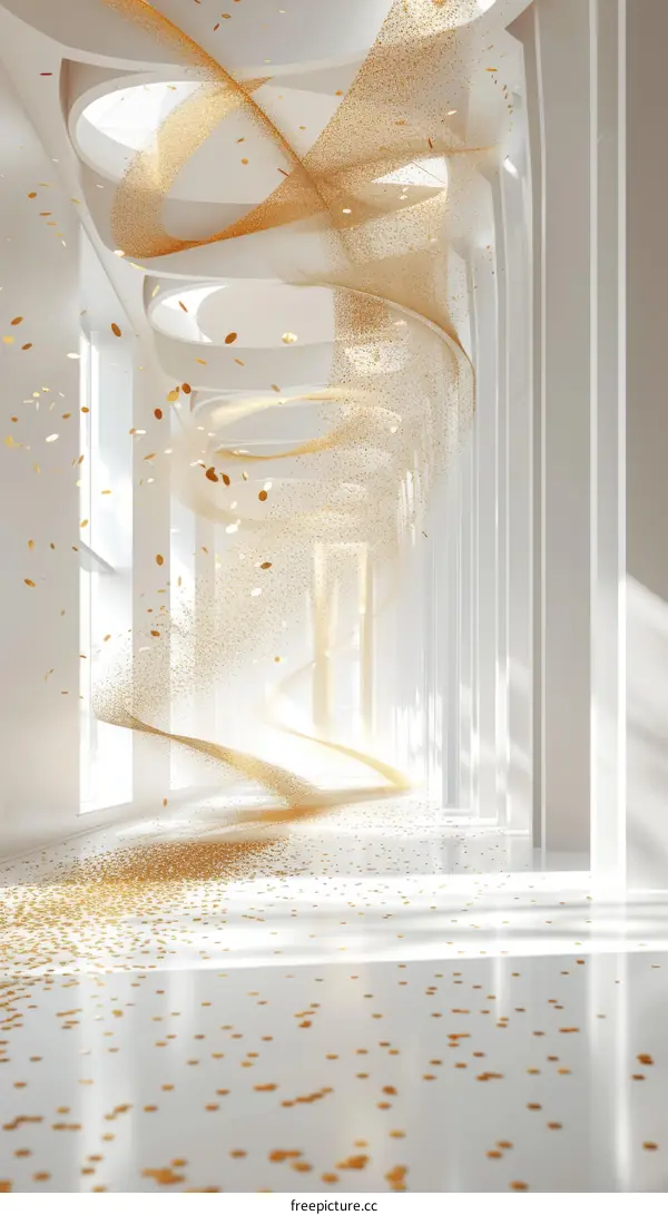 Futuristic Particles Flowing Through Abstract Golden Hallway