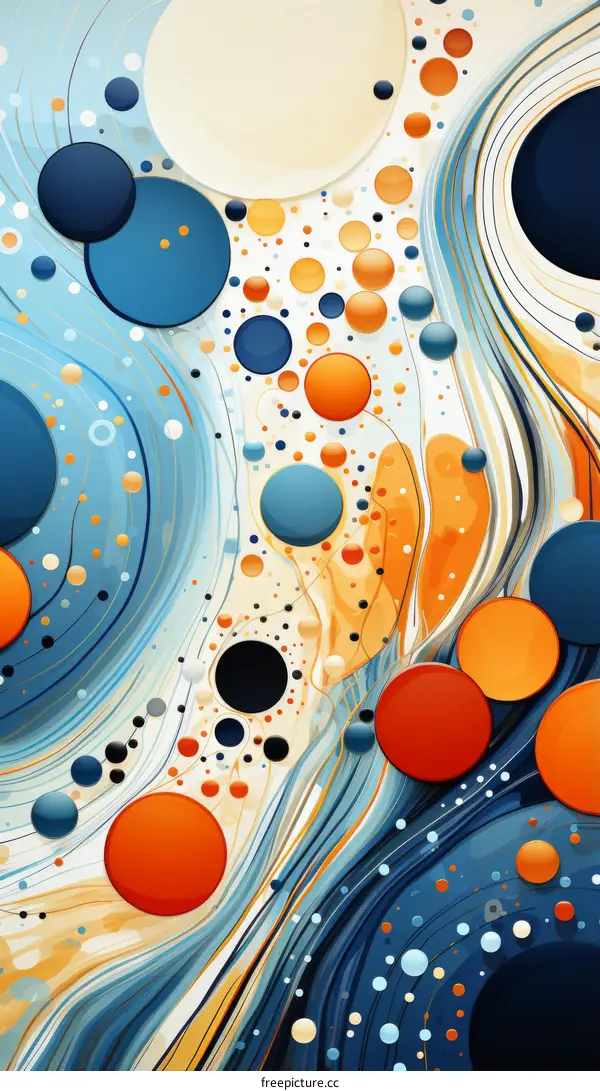 Abstract Colorful Painting with Circles and Waves