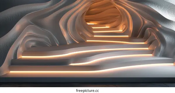 Abstract Futuristic Cave Staircase Design
