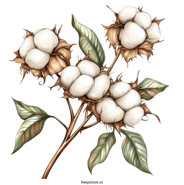 [Transparent Background PNG]Detailed Cotton Branch Illustration
