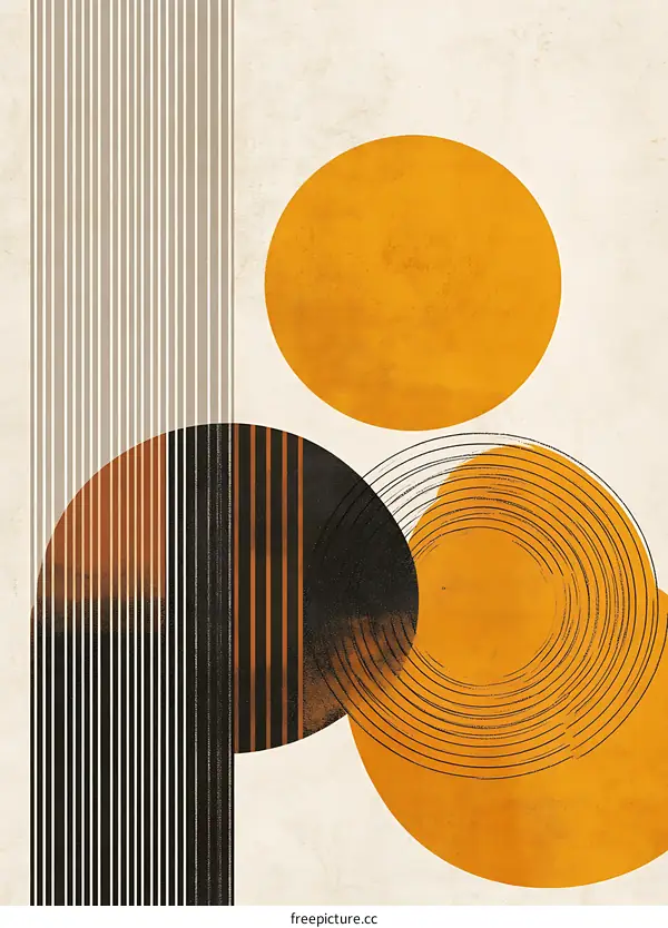Abstract Geometric Art with Circles and Stripes