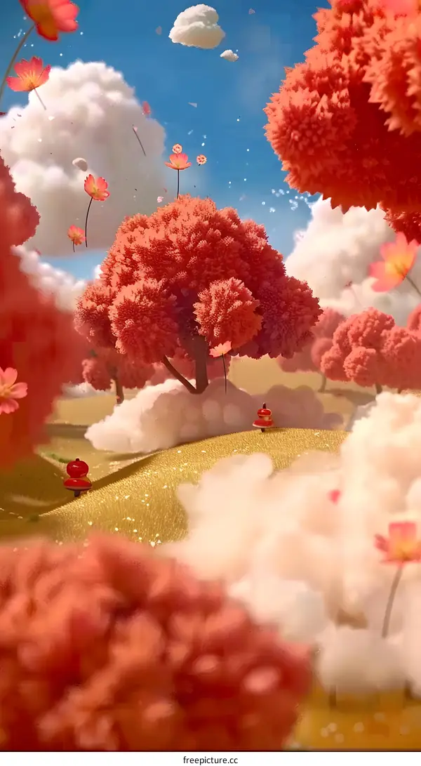 Fantasy World With Pink Trees and White Clouds