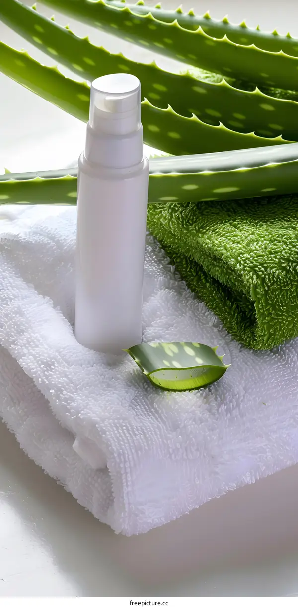 Aloe Vera Gel with Towels and Leaf