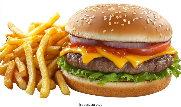 Delicious Cheeseburger and French Fries