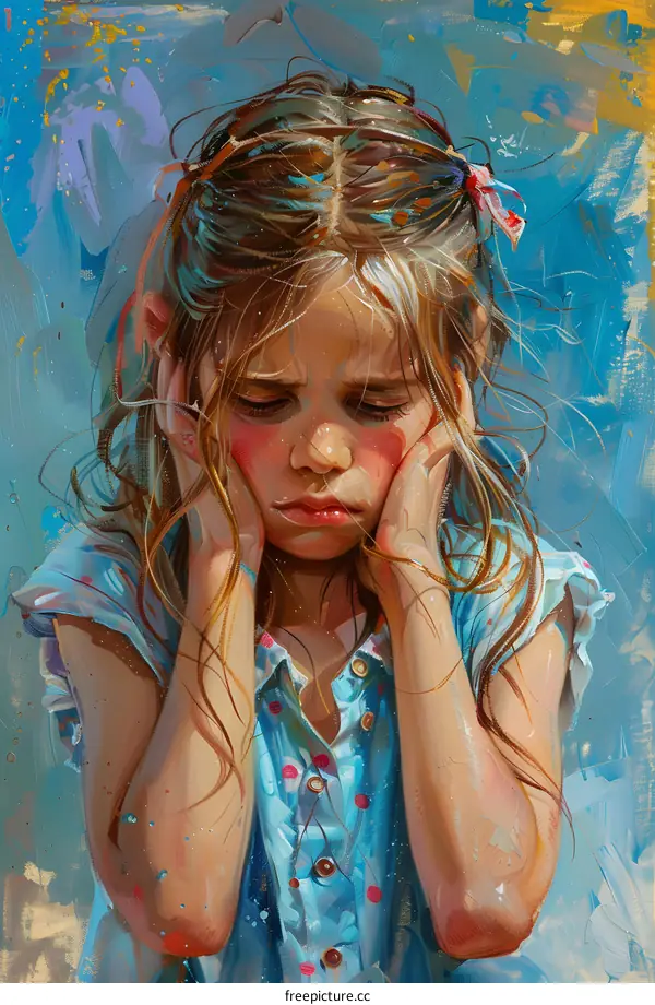 Little girl with hands on head