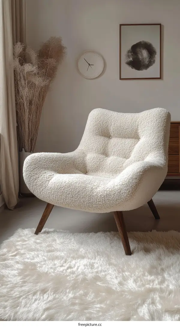 Modern Minimalist Cream Chair and Rug