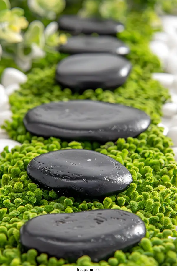 Black Stones on Green Moss