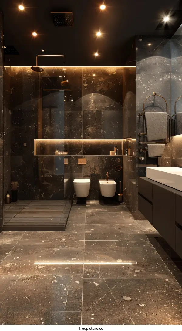 Luxury Modern Dark Marble Bathroom Design