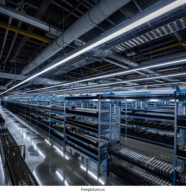 Modern Server Room Interior With Metal Racks