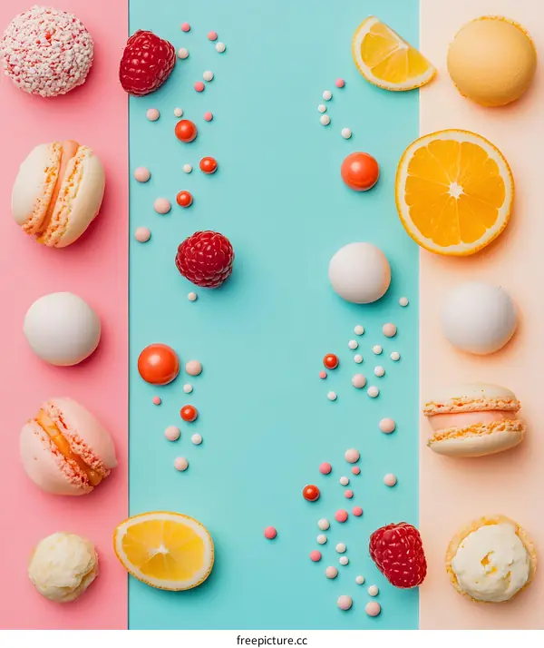Colorful Food on Pink and Blue Background