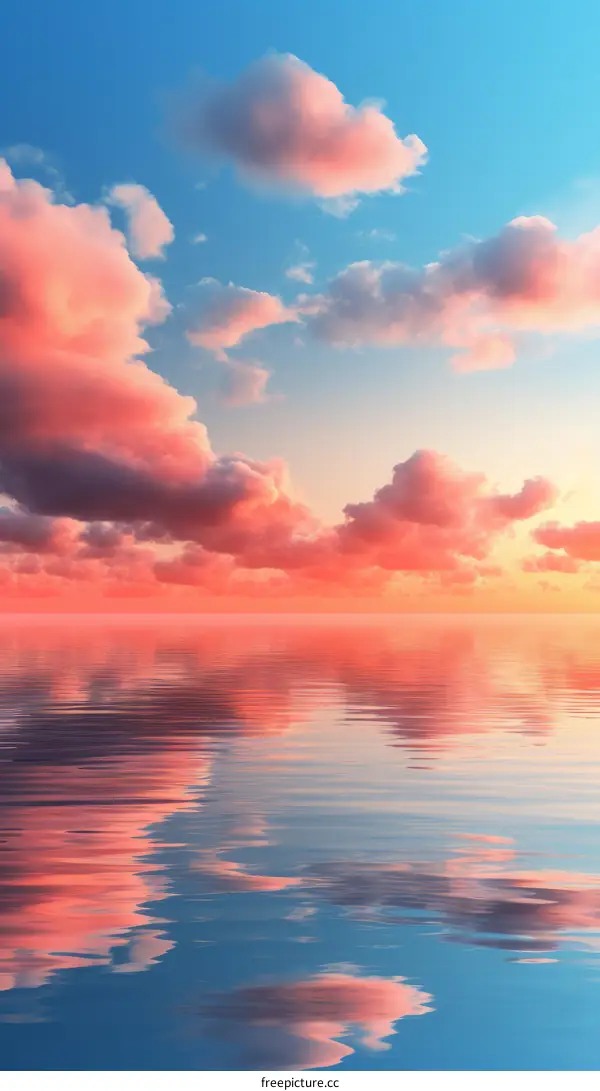Pink clouds reflecting on the surface of the water