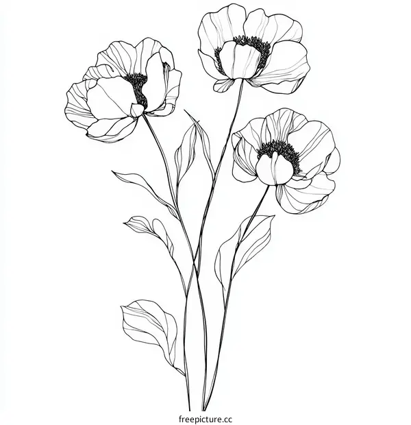 Elegant Line Art Flowers Bouquet Illustration