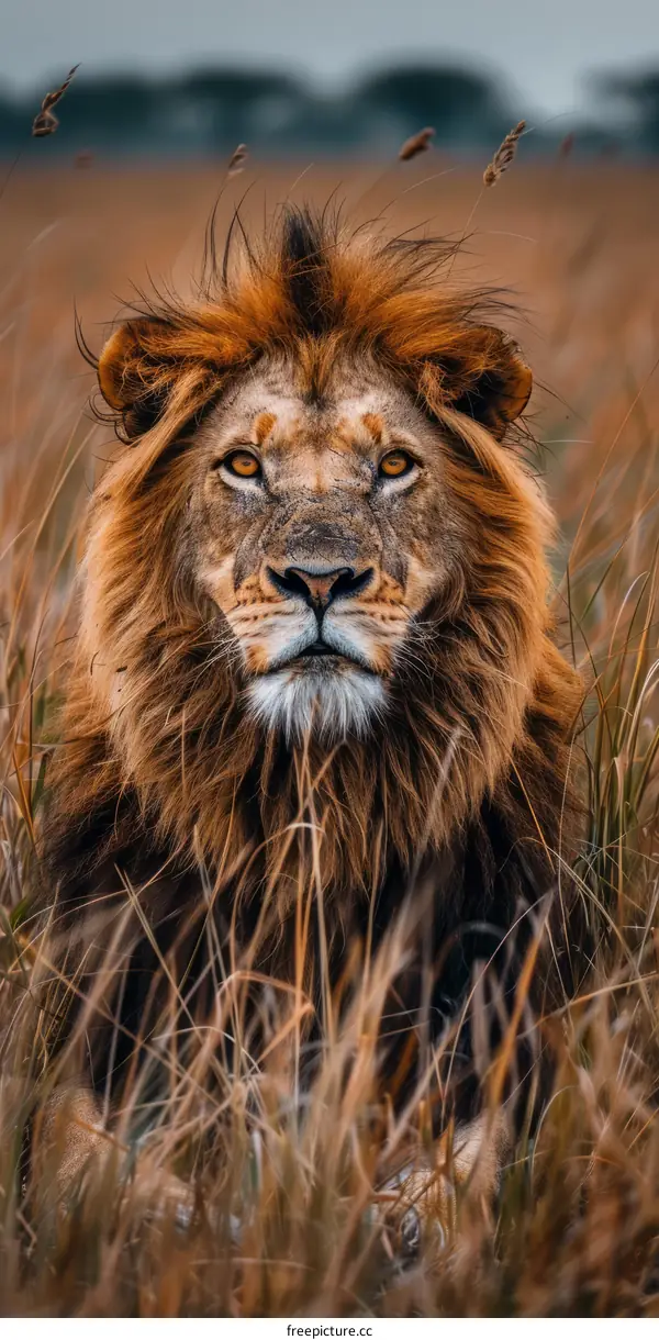 Close-up of a male lion in the wild
