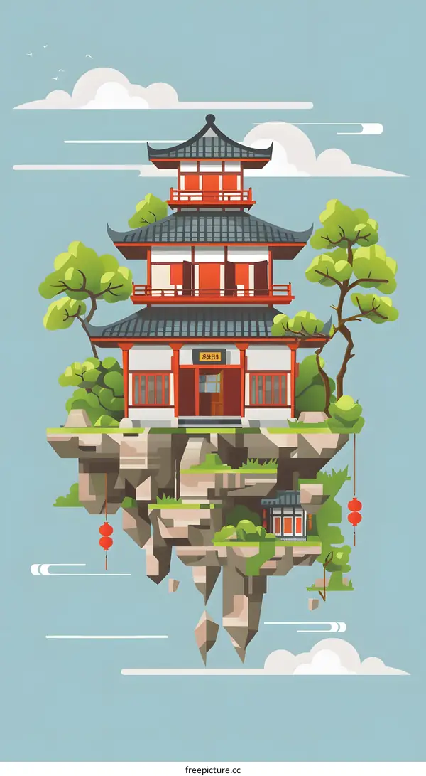 Traditional Chinese Pagoda Floating In The Clouds