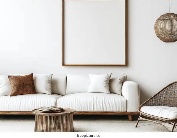 Modern Minimalist Living Room Mockup with Empty Frame