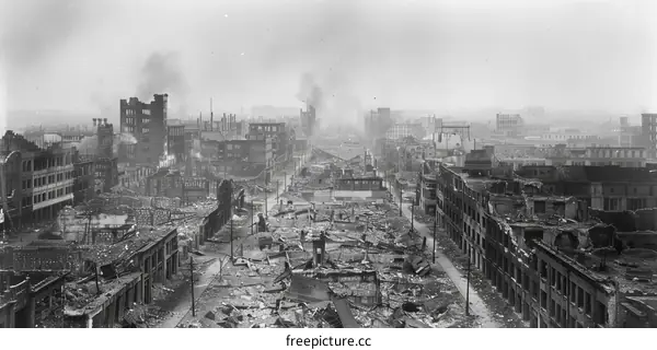 Post-earthquake devastation in the city of San Francisco, California, USA, 1906