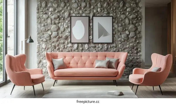 Modern Pink Sofa and Armchair Living Room Design