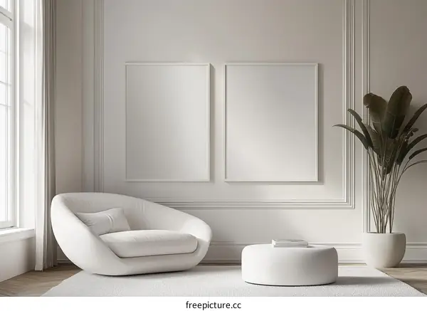Modern Minimalist Living Room Mockup with Empty Frames