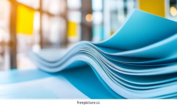 Stack of Light Blue Papers Close-up