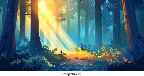 Sunbeams Through Forest Trees