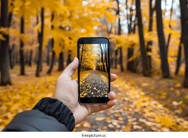Autumn Forest Path Captured on Smartphone