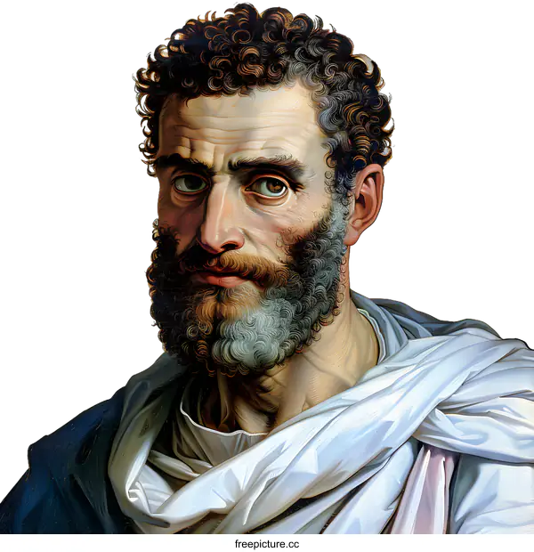 [Transparent Background PNG]Portrait of a Man with Curly Hair and Beard