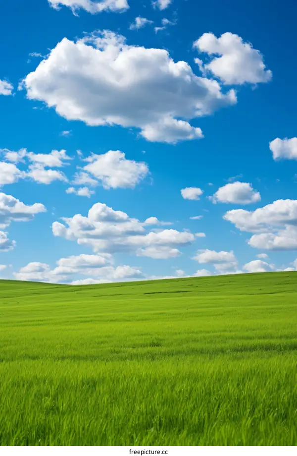Breathtaking Green Field and Blue Sky with White Clouds