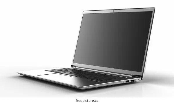 Silver Laptop on White Background