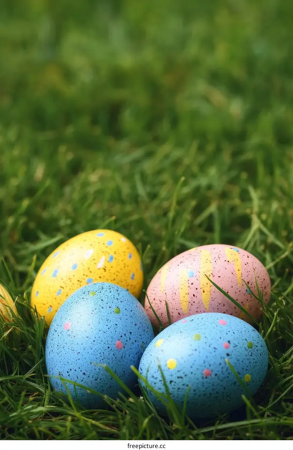 Colorful Easter Eggs in Grassy Meadow