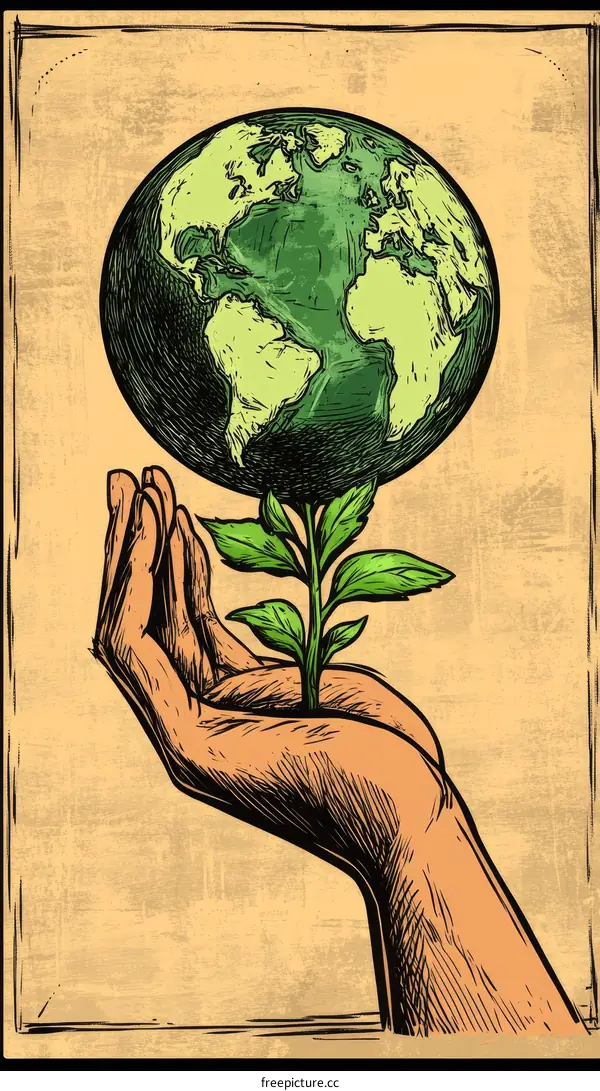 Protecting Earth Hand-held Earth Illustration