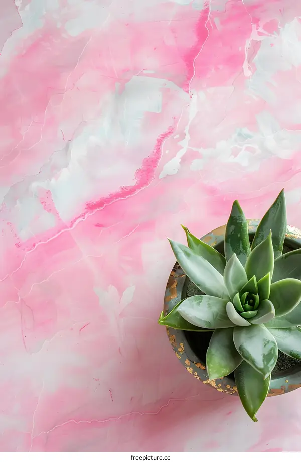 Succulent Plant on a Pink Watercolor Background