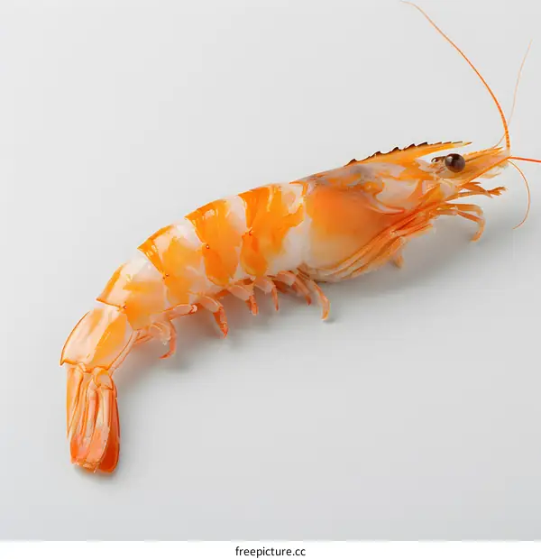 Single Cooked Prawn on White Background