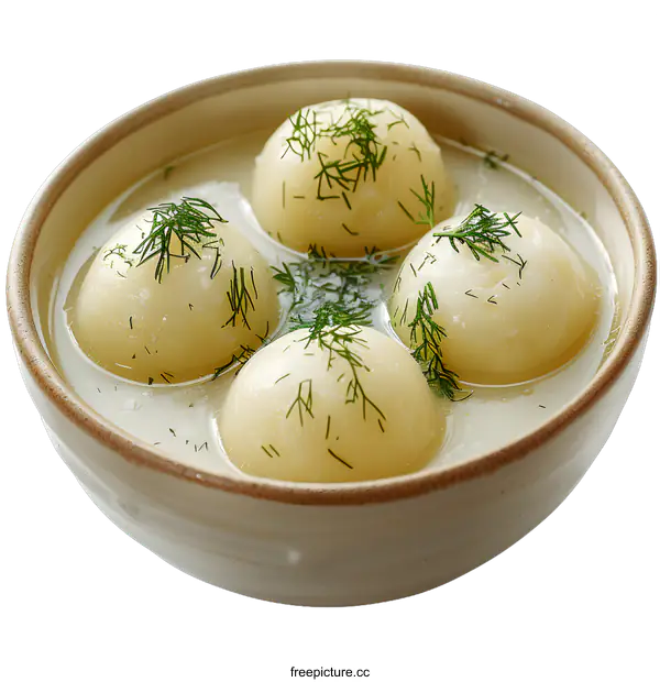 [Transparent Background PNG]Bowl of dill dumplings in broth