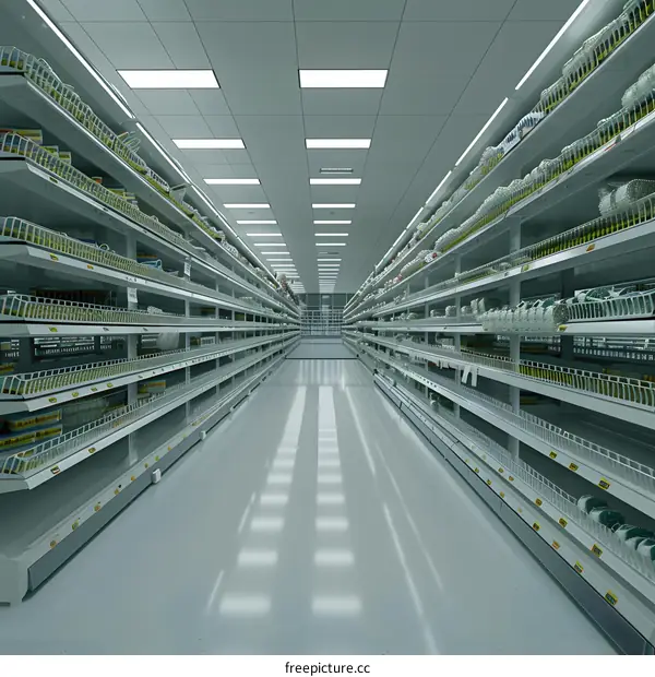 Empty Supermarket Aisle With Shelving