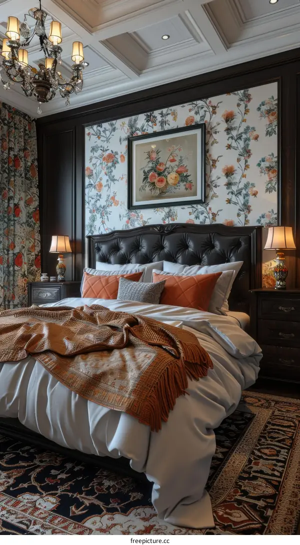 Elegant Luxury Bedroom Interior Design with Floral Wallpaper