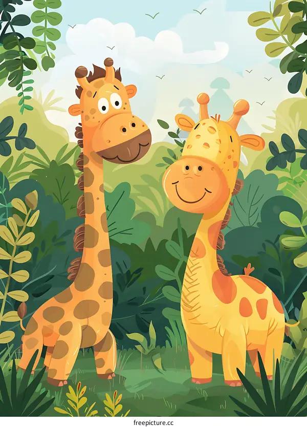 Two Giraffes in the Jungle