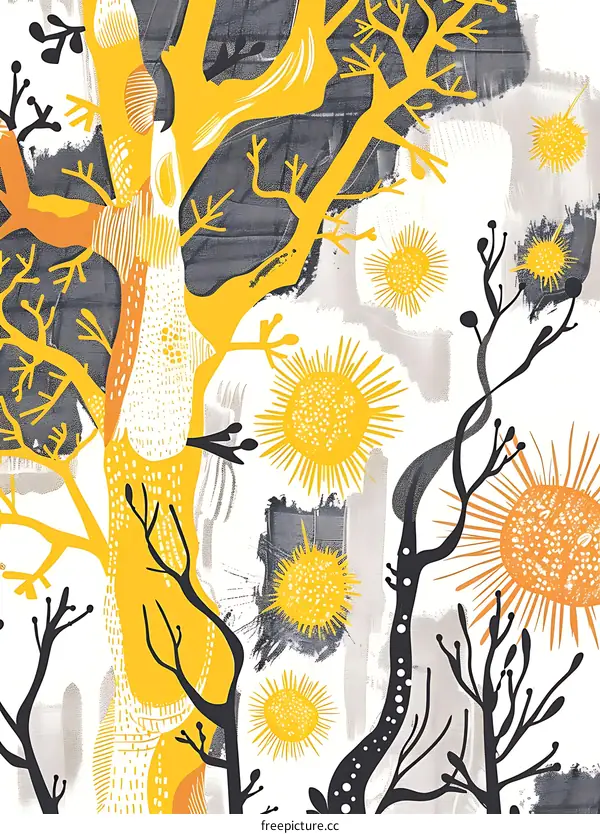 Abstract Tree Pattern in Yellow and Black