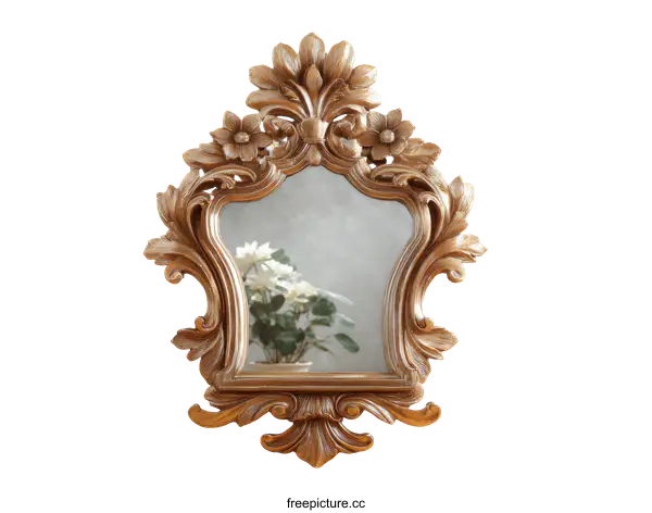 [Transparent Background PNG]Ornate Gold-Framed Decorative Wall Mirror