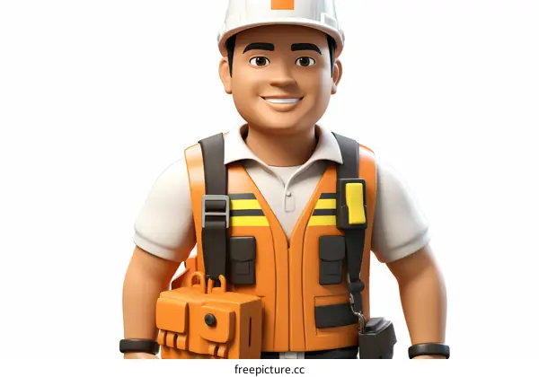Hispanic Construction Worker in Hardhat and Safety Vest