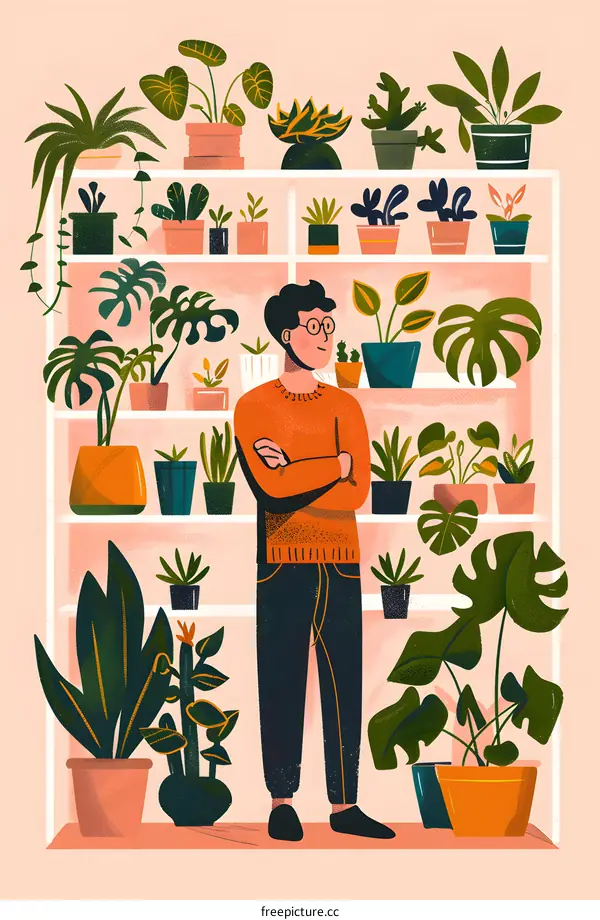 Man Standing in Front of Shelves Full of Plants