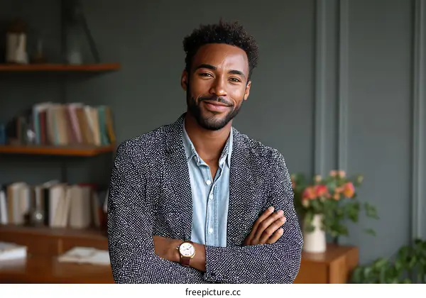 Confident Black Man Posing in a Cozy Interior