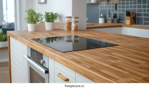 Modern Kitchen Countertop with Wood Grain