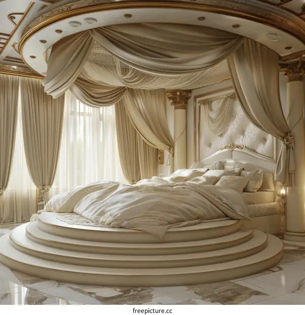 Luxury Circular Bed with Drapery and Exquisite Detailing