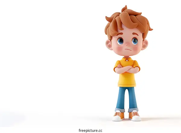 boy in yellow shirt crossing arms