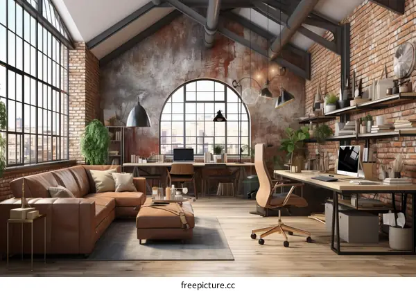 Modern industrial style home office interior design