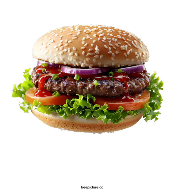 [Transparent Background PNG]hamburger with lettuce tomato and onion