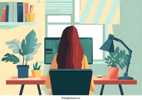 Woman working from home at her computer