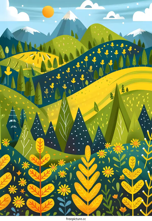 Green Mountains Nature Landscape Illustration
